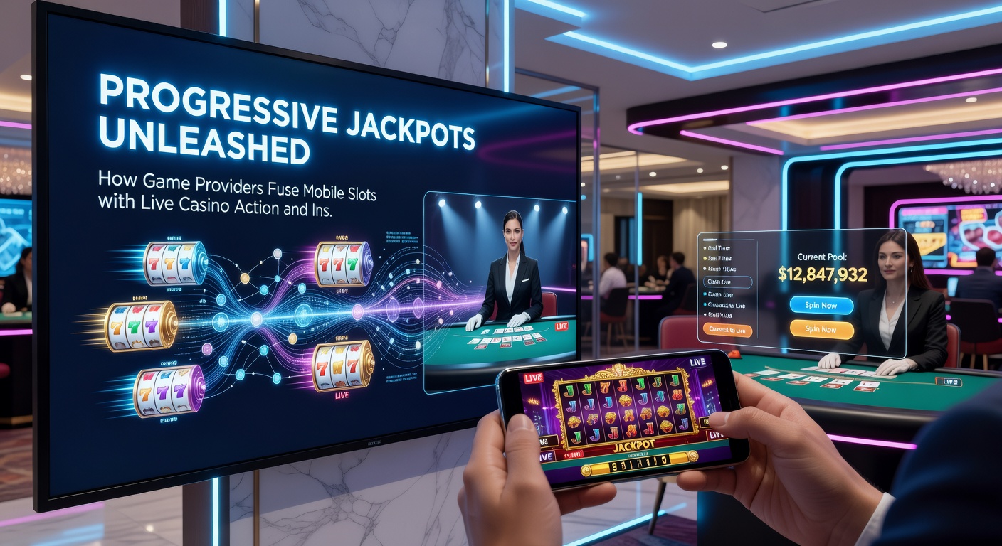 Visuelle Darstellung einer hybriden Plattform, bei der ein Live-Dealer Slots dreht und Jackpots mit mobilen Zahlungen synchronisiert werden